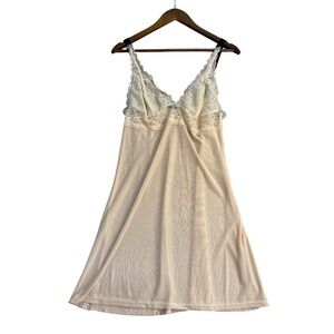 Midnight Coco Women Beige Sheer Mesh Lace Trim Chemise Nightgown 1XL RN116044